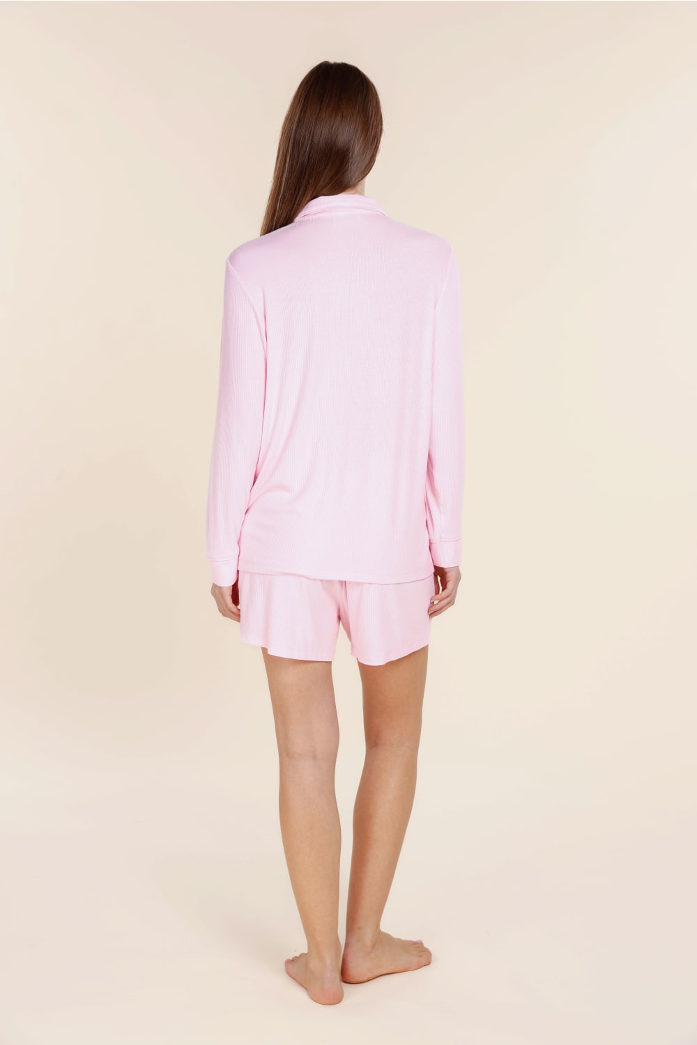 London Ribbed Long Sleeve Button Up Top