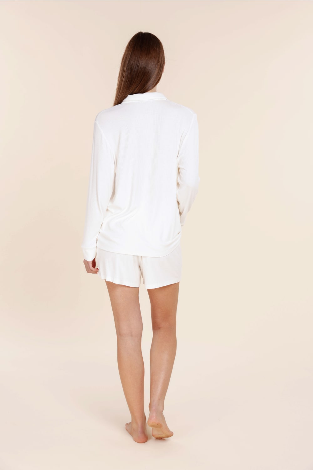 London Ribbed Long Sleeve Button Up Top