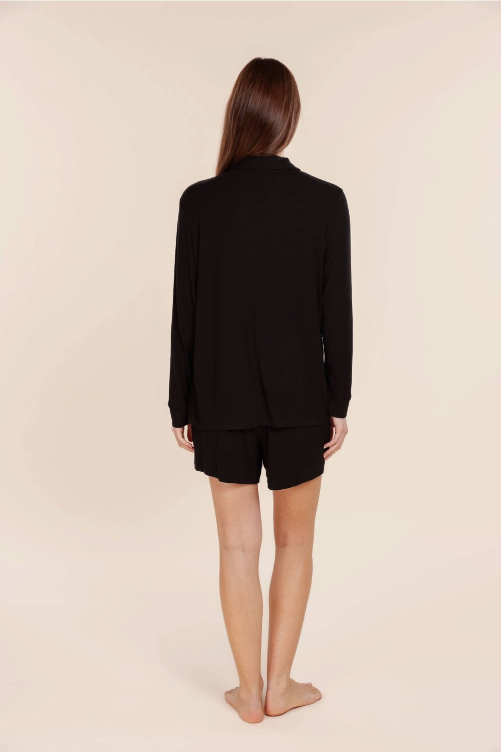 London Ribbed Long Sleeve Button Up Top