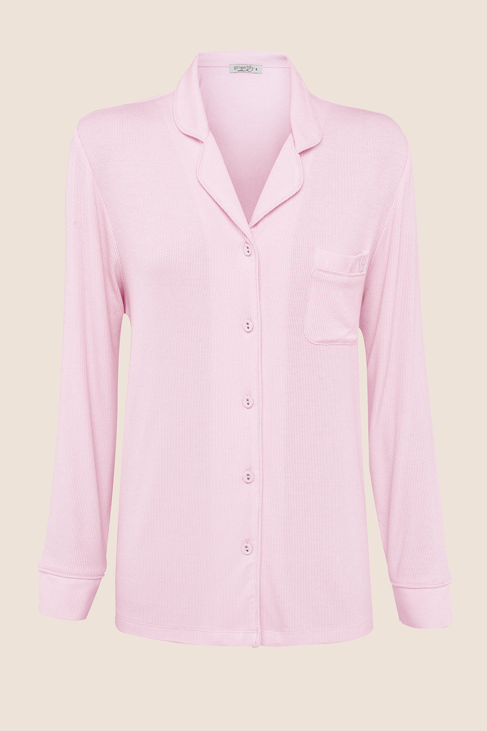London Ribbed Long Sleeve Button Up Top