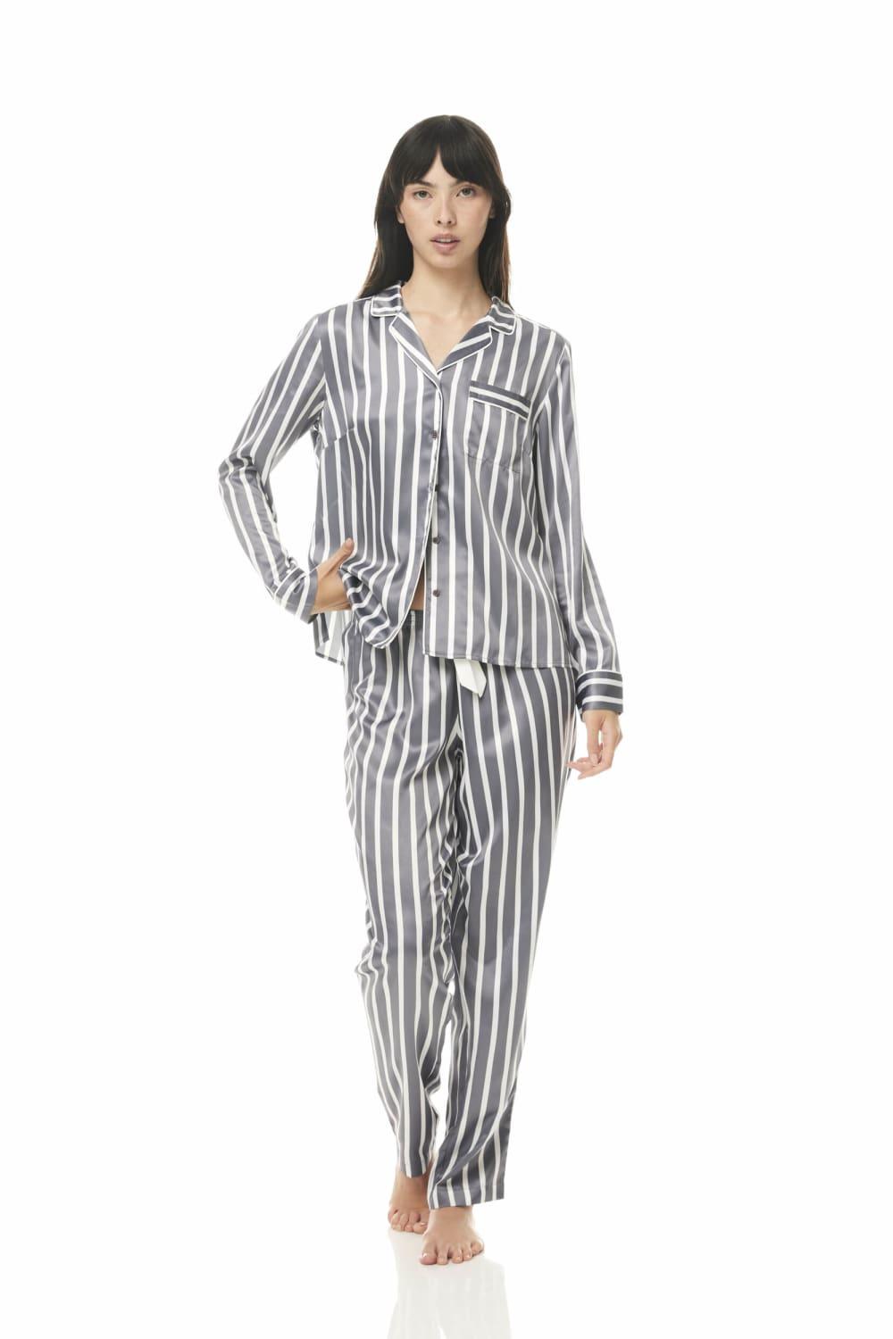 Lotus Grey Stripe Satin PJ