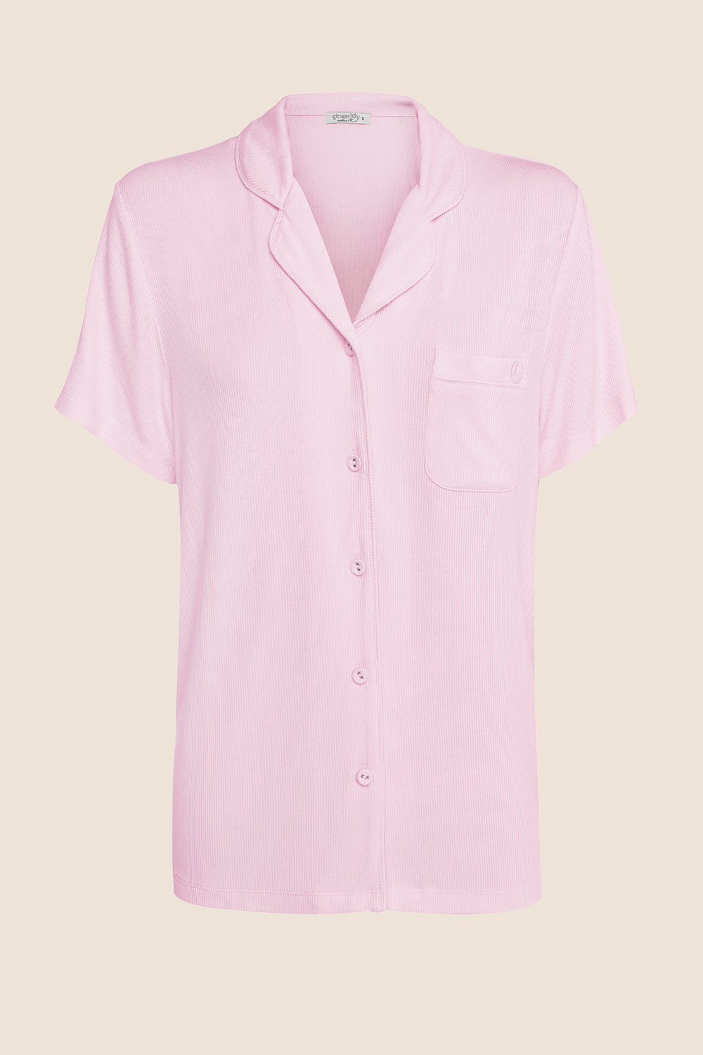 Lyon Ribbed Short Sleeve Button Up Top