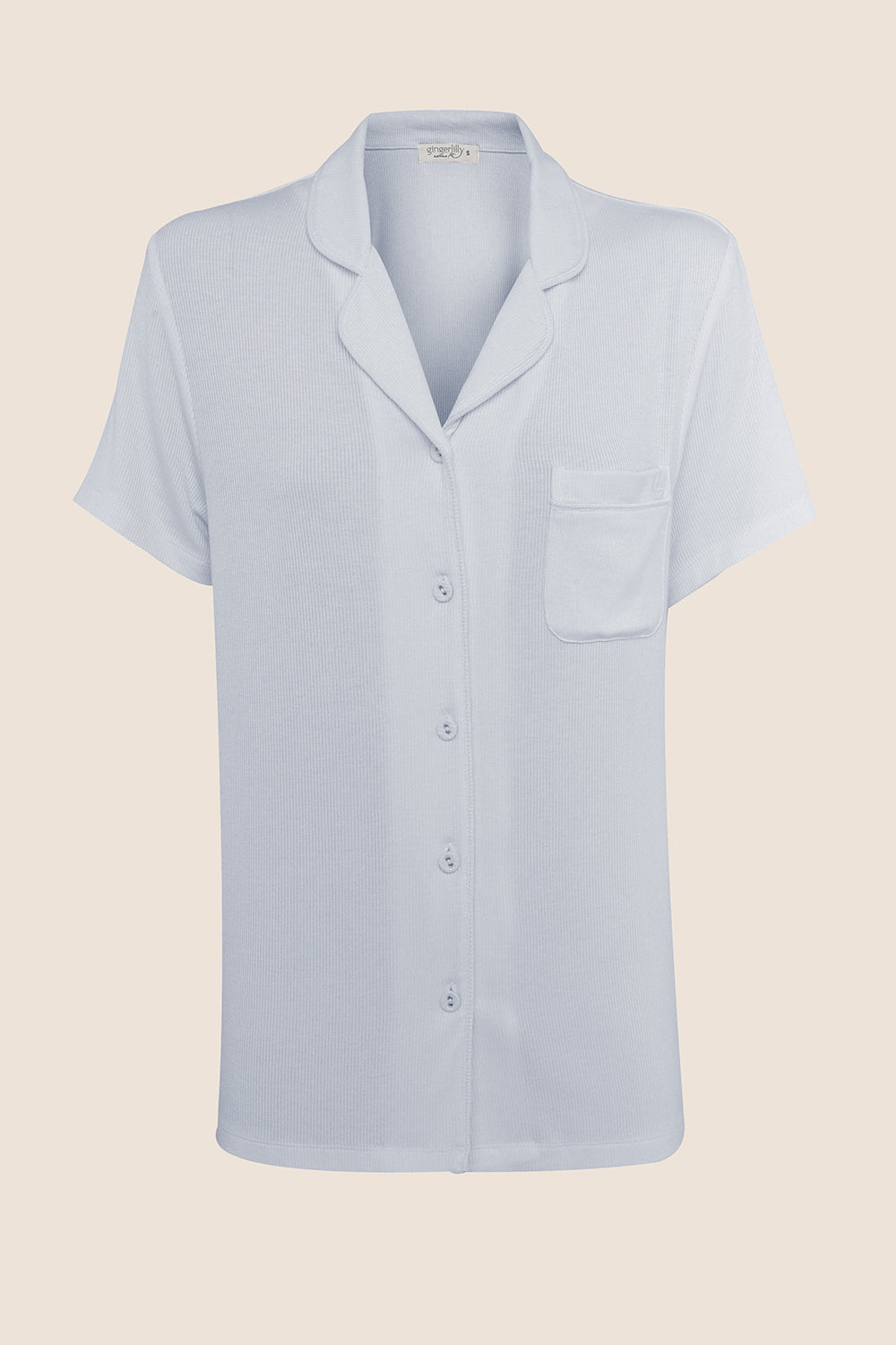 Lyon Ribbed Short Sleeve Button Up Top
