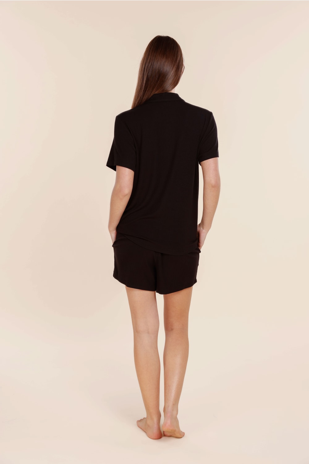 Lyon Ribbed Short Sleeve Button Up Top