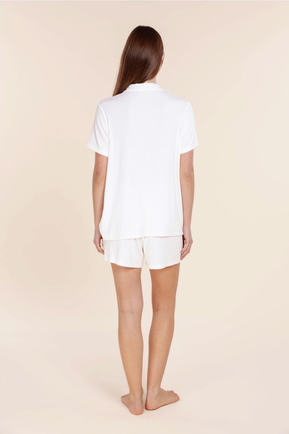 Lyon Ribbed Short Sleeve Button Up Top