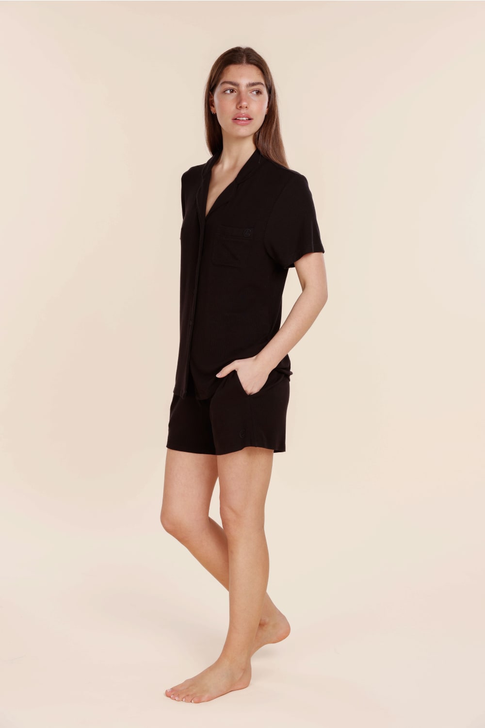 Lyon Ribbed Short Sleeve Button Up Top