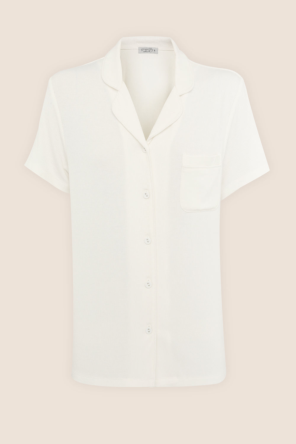 Lyon Ribbed Short Sleeve Button Up Top
