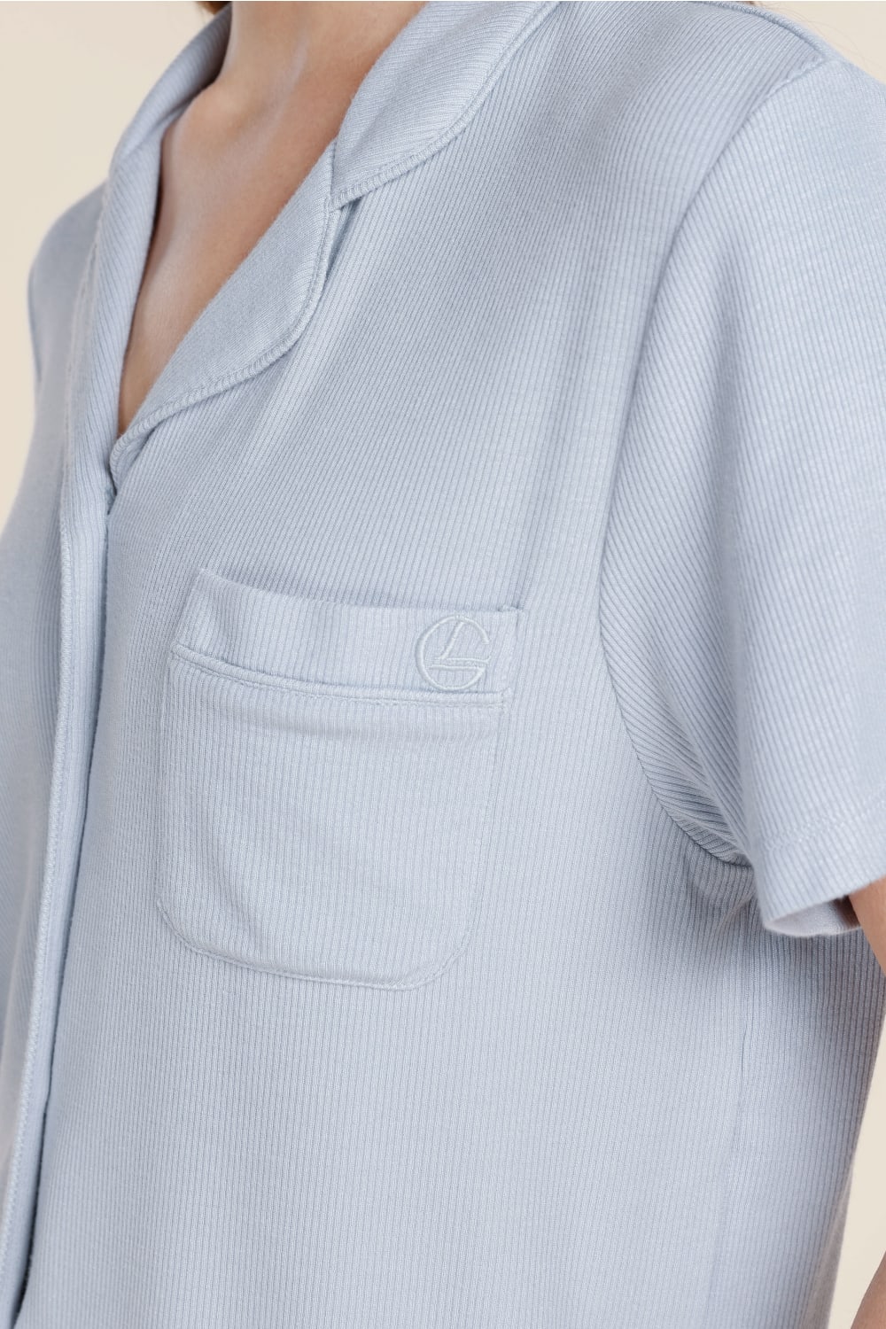 Lyon Ribbed Short Sleeve Button Up Top