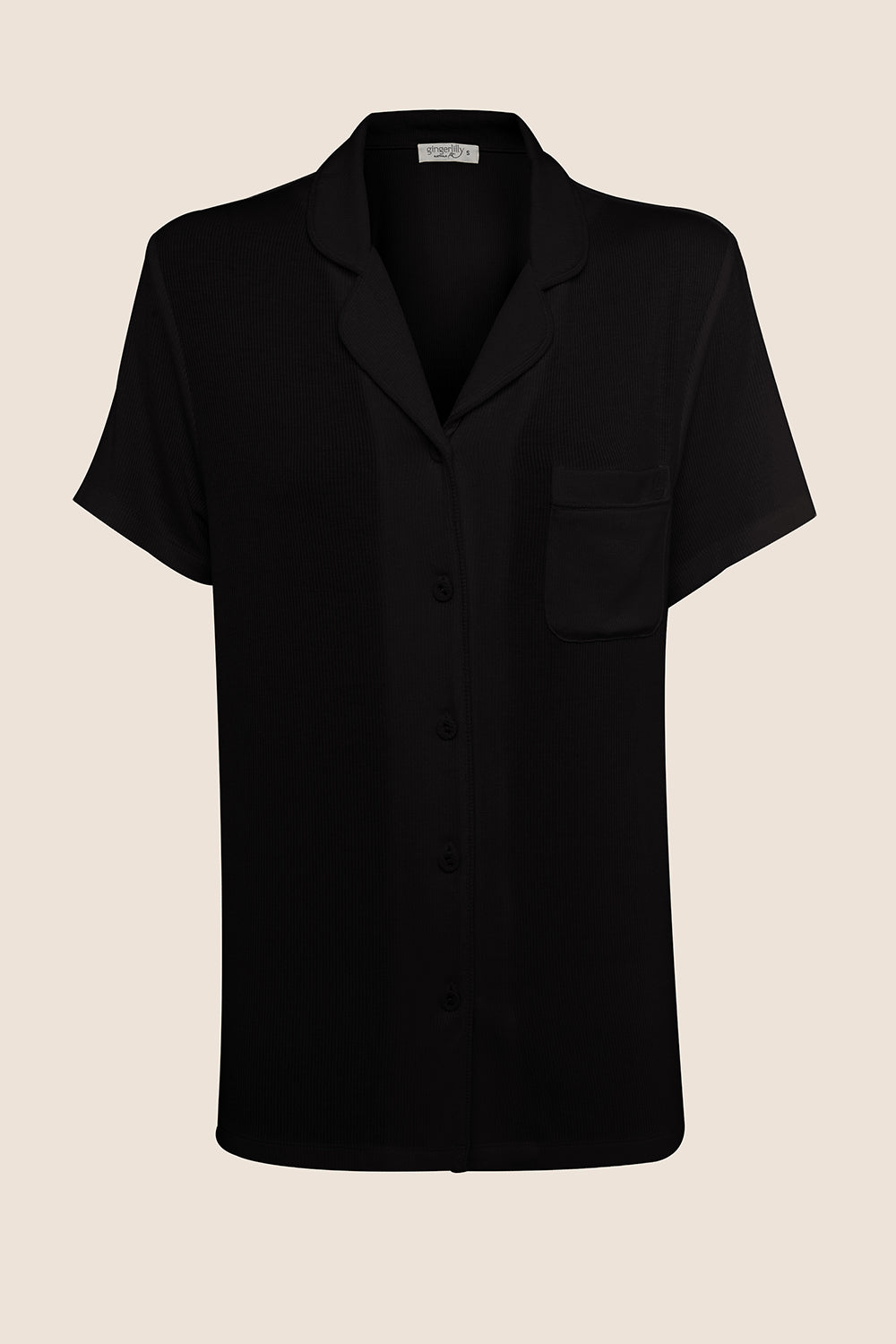 Lyon Ribbed Short Sleeve Button Up Top