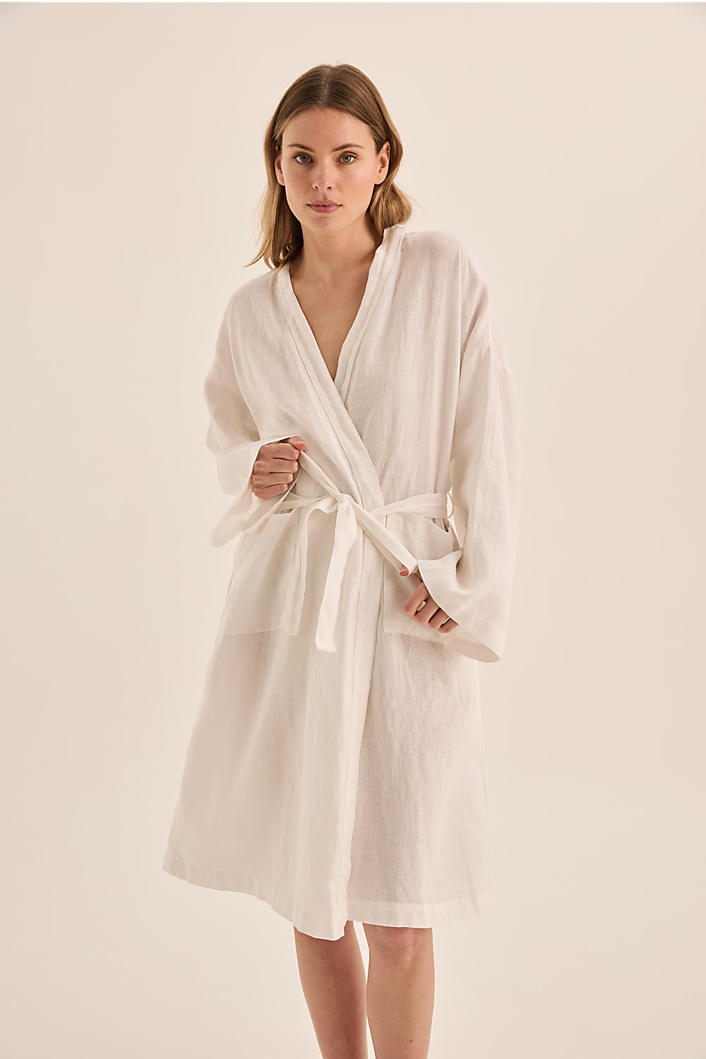 Mia White Linen Bathrobe