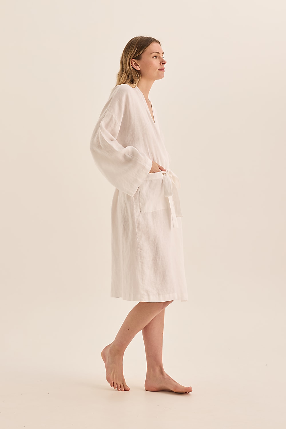 Mia White Linen Bathrobe