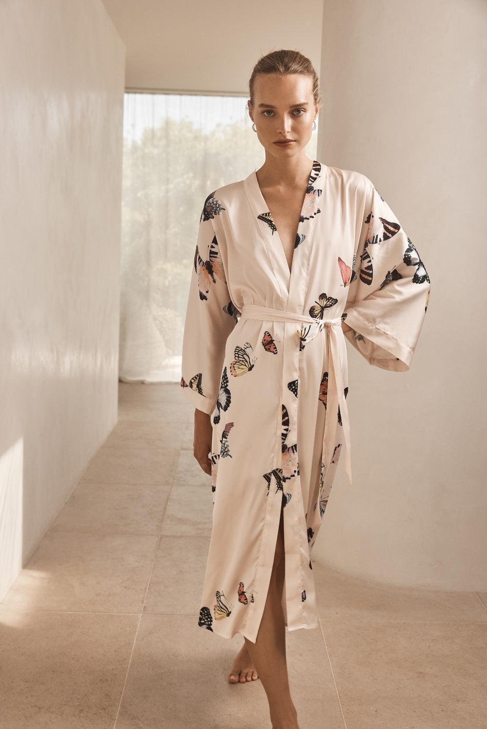 Nakita Butterfly Silky Satin Robe