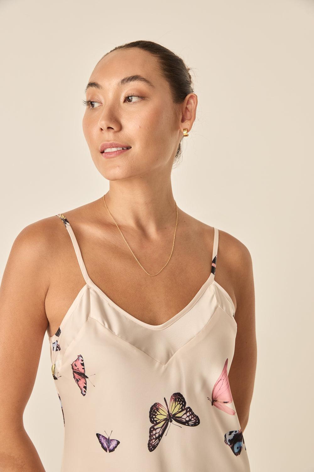 Nonny Butterfly Silky Satin Chemise