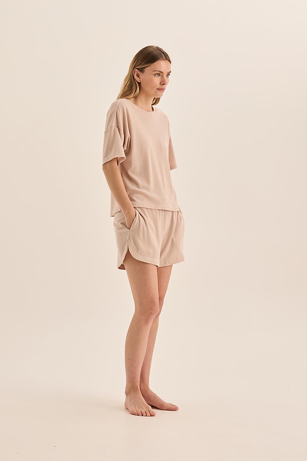 Olivia Beige Waffle Short Set