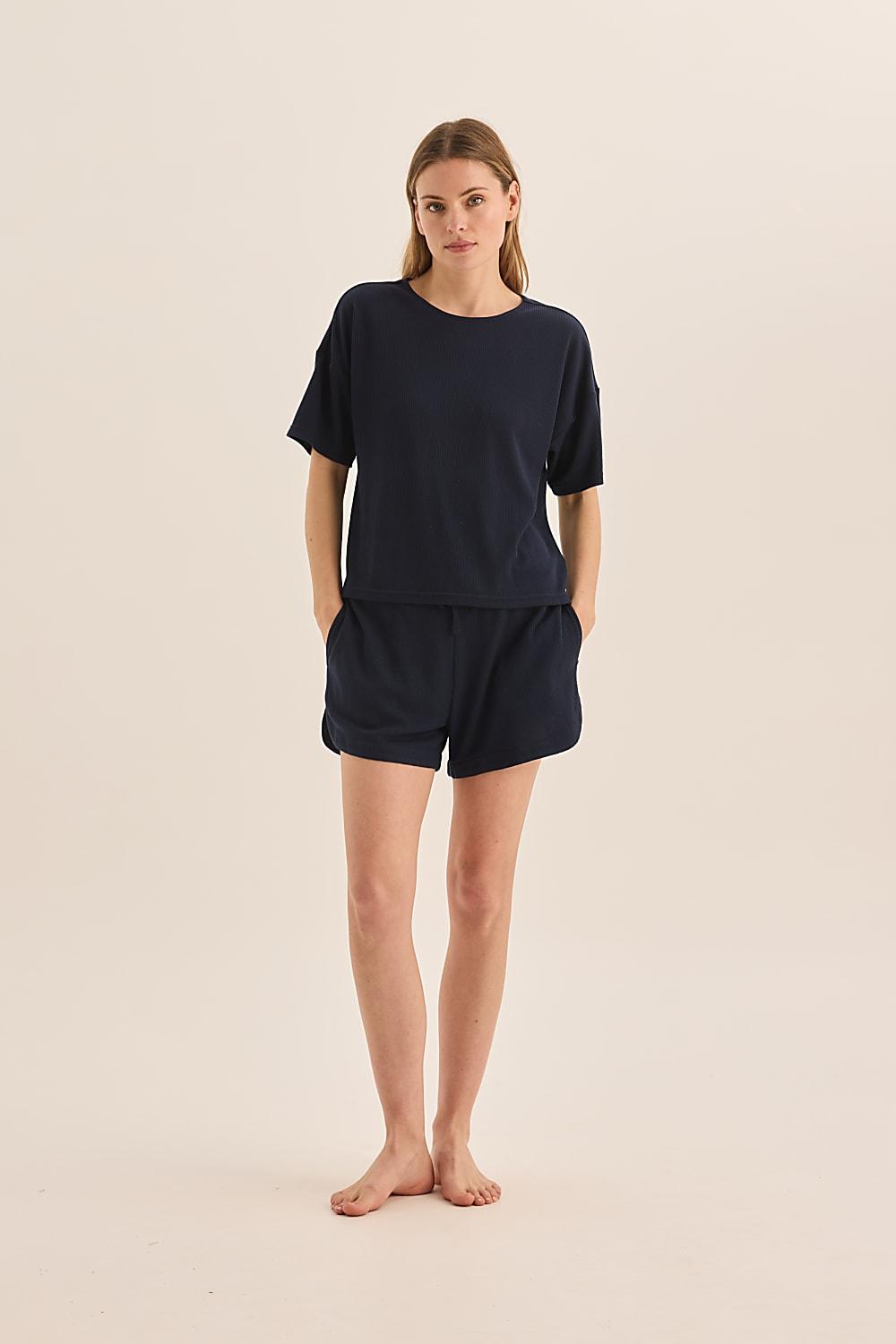 Olivia Navy Waffle Short Set