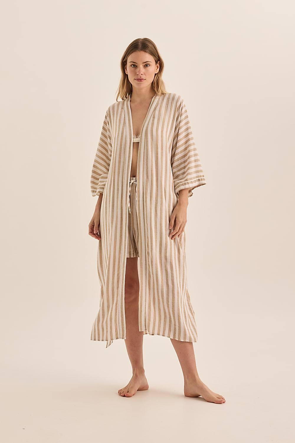 Sunny Natural Stripe Linen Robe