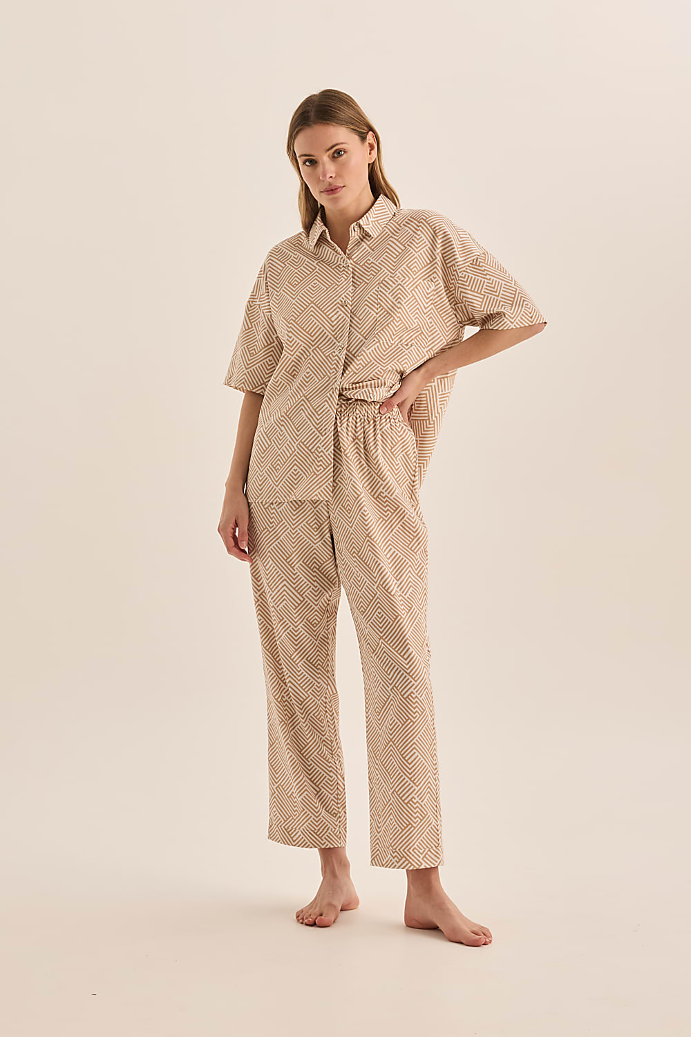 Telisha Natural Geo Cotton PJ Set
