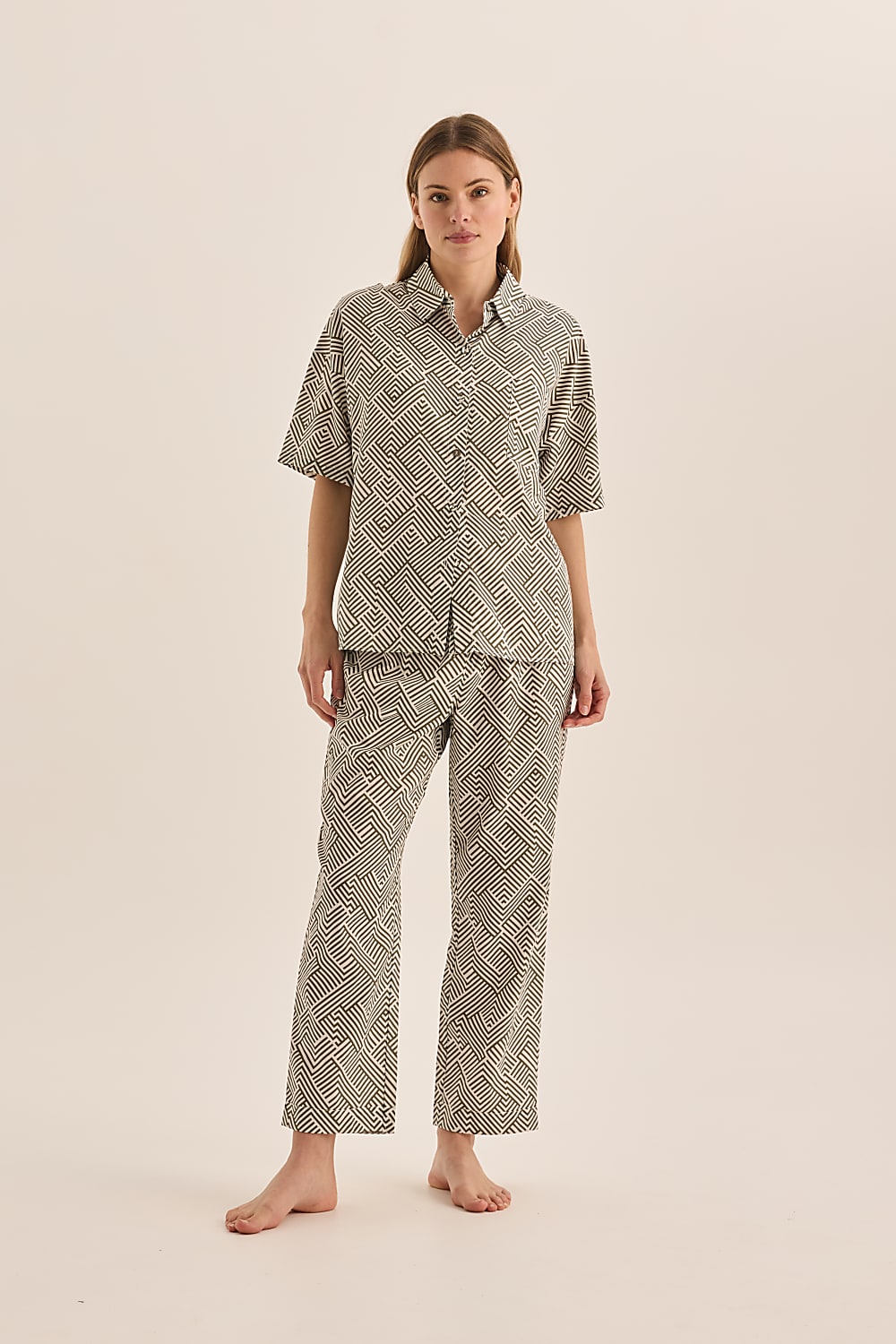 Telisha Olive Geo Cotton PJ Set